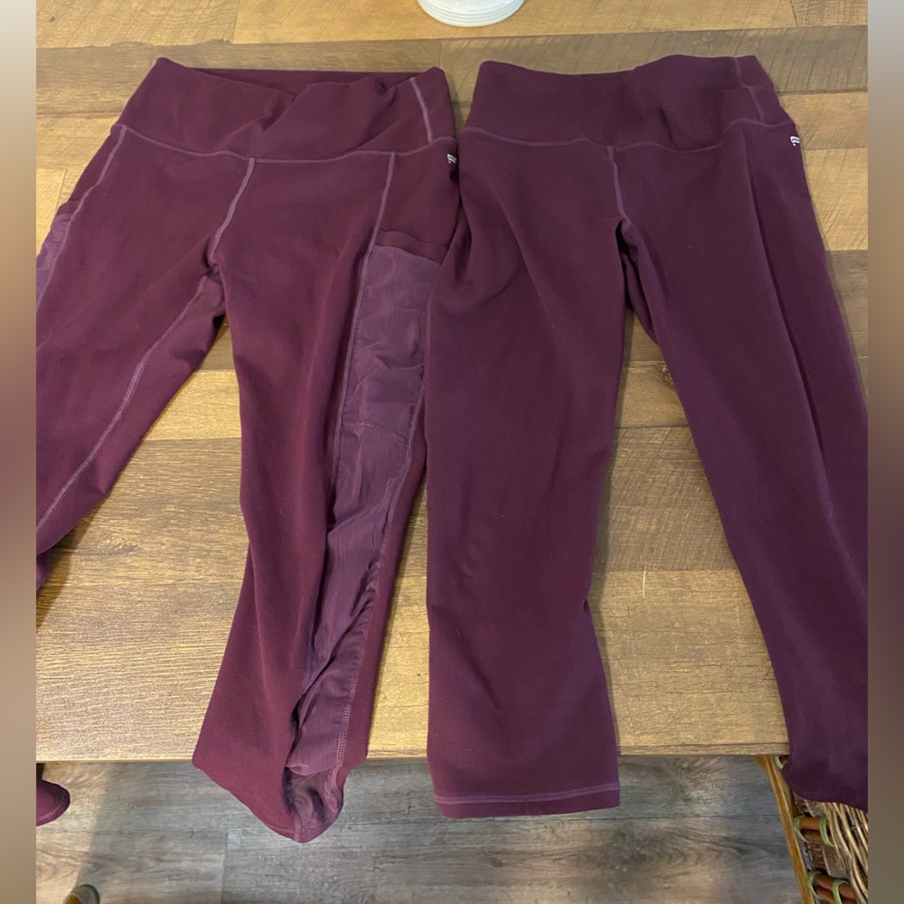 EUC Fabletics Powerhold Deep Purple Leggings and Capri Two Pairs
